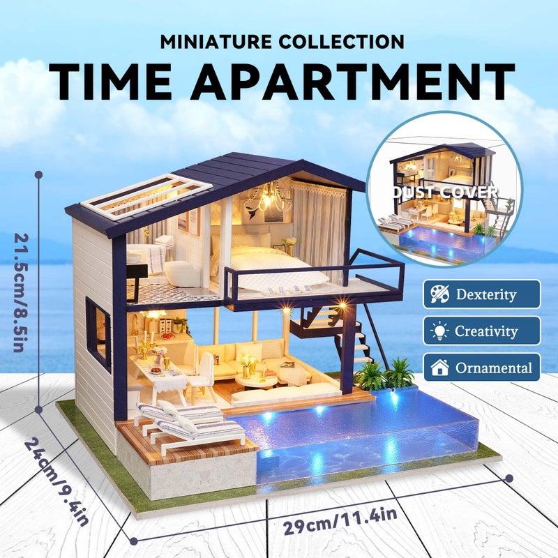 Flever مجموعة منزل دمى فليفر المصغرة افعلها بنفسك مع أثاث لهدية فنية رومانسية (شقة الوقت المثالي) - Image 2